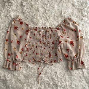 Timing Medium pink/tan floral top!